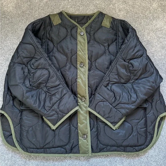 Frankie Shop Teddy black & olive green oversized quilted jacket M/L - Picture 8 of 10